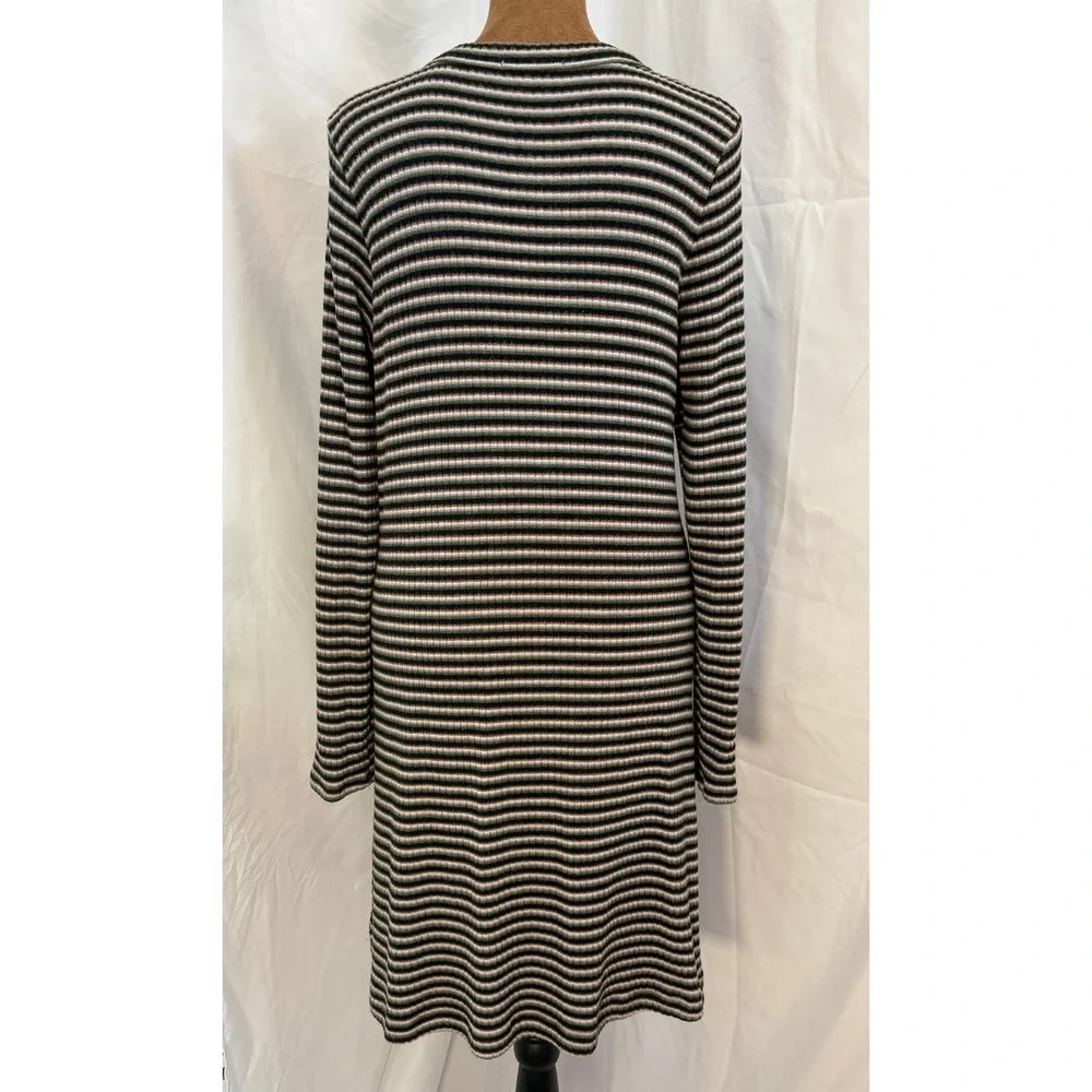 American Eagle Striped Ribbed Henley Dress Womens Large Long Sleeve V-Neck Mini